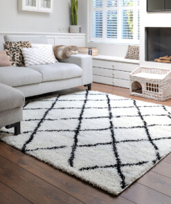 Tapis poils longs Carré losange Habitat - blanc/noir - sfeer