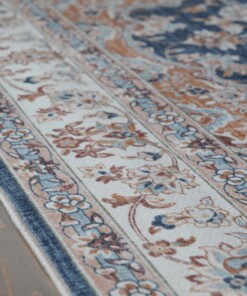 Tapis extérieur vintage carré - Valenca Nova or/bleu - close up, thumbnail