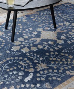 Tapis extérieur vintage - Valenca Sera bleu foncé - close up, thumbnail