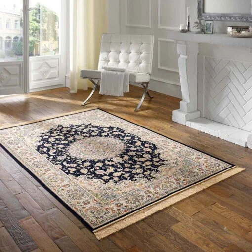 Tapis persan en coton – Regal Valentina bleu foncé