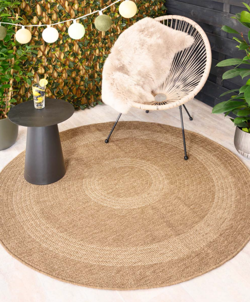 tapis extérieur Rond aspect jute – Sunset Spirit beige/blan