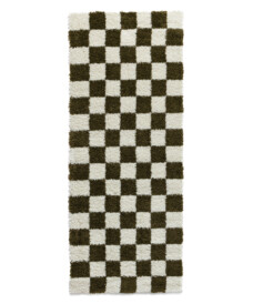 Tapis de couloir damier - Check ivoire / vert olive - overzicht, thumbnail