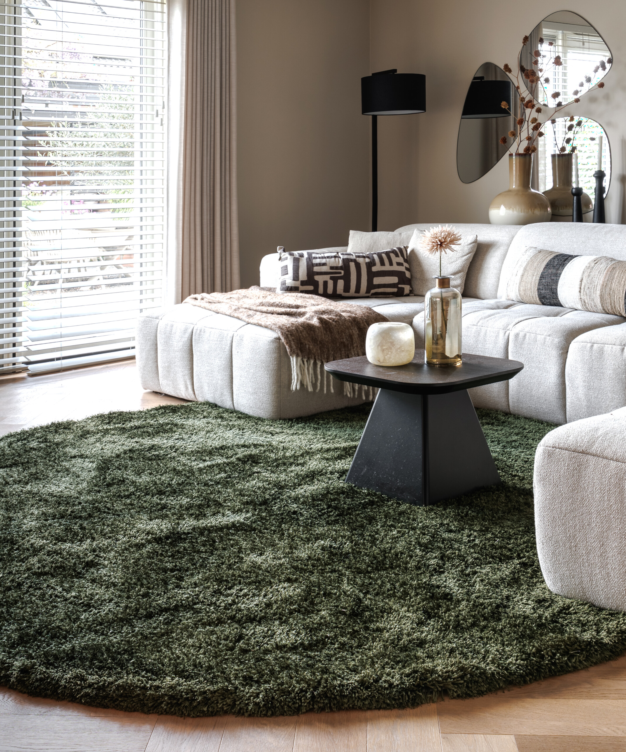 Tapis Shaggy Rond - Meadow vert olive - sfeer Tapis Shaggy Rond - Meadow vert olive - sfeer