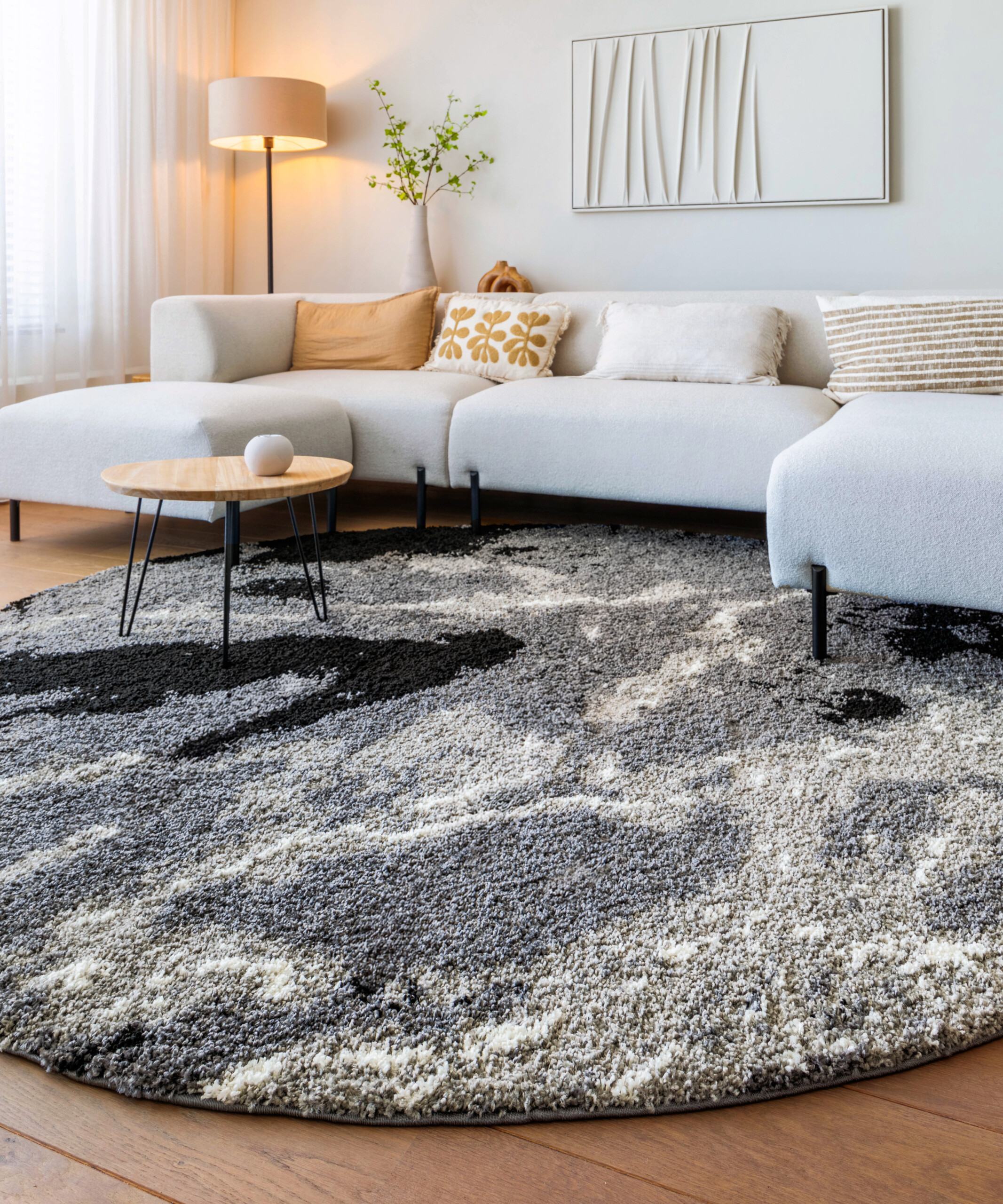 Tapis poils longs Rond marbre Artisan - gris - sfeer Tapis poils longs Rond marbre Artisan - gris - sfeer