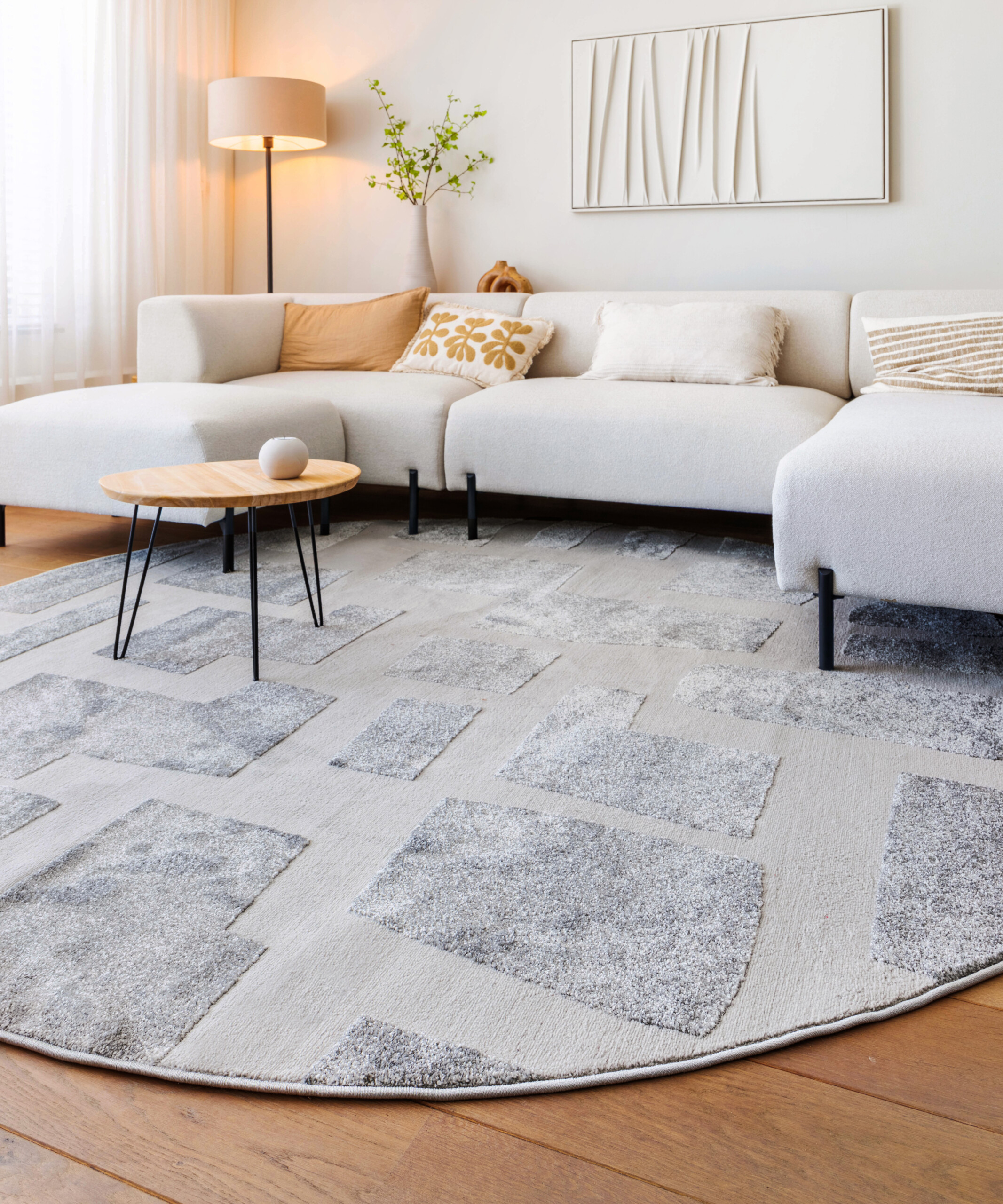 Tapis Rond scandinave - Contour Stone gris - sfeer Tapis Rond scandinave - Contour Stone gris - sfeer