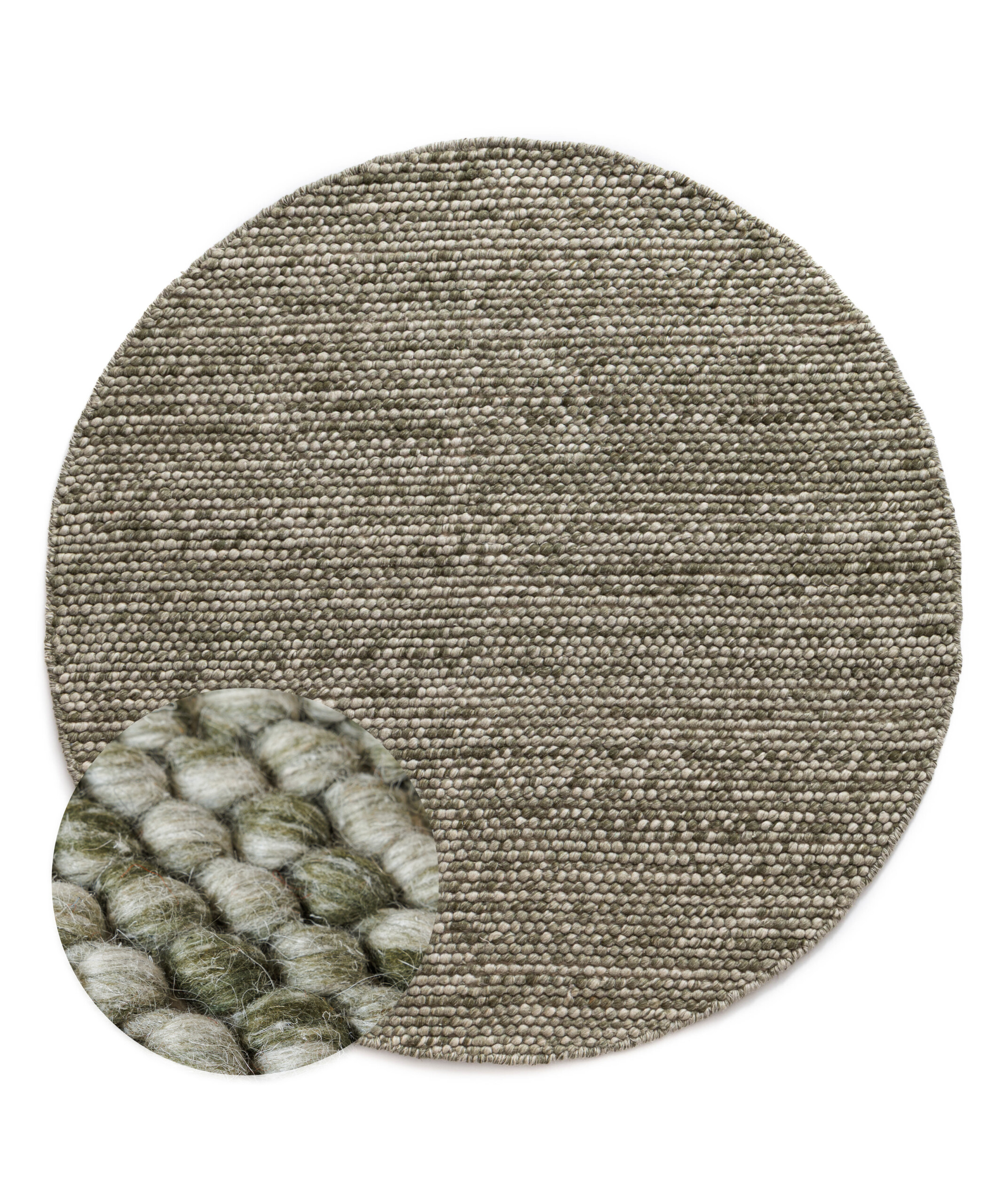 Tapis laine rond - Løkke vert olive - overzicht Tapis laine rond - Løkke vert olive - overzicht