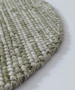 Tapis laine rond - Løkke vert olive - close up, thumbnail Tapis laine rond - Løkke vert olive - close up, thumbnail